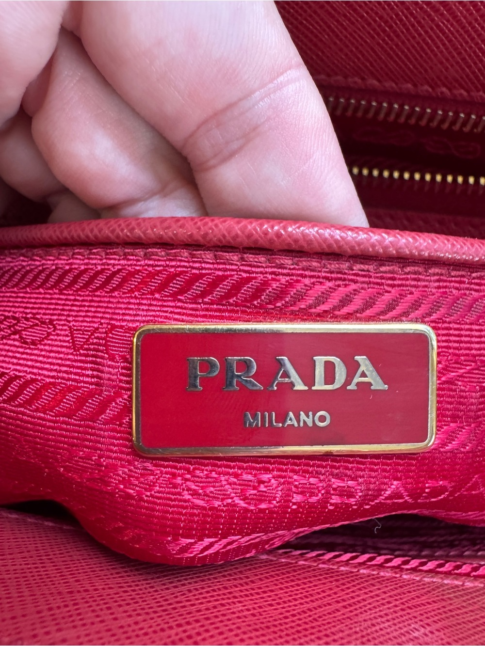 Prada Cherry Red Saffiano Tote with Gold Accents - Picture 13 of 14